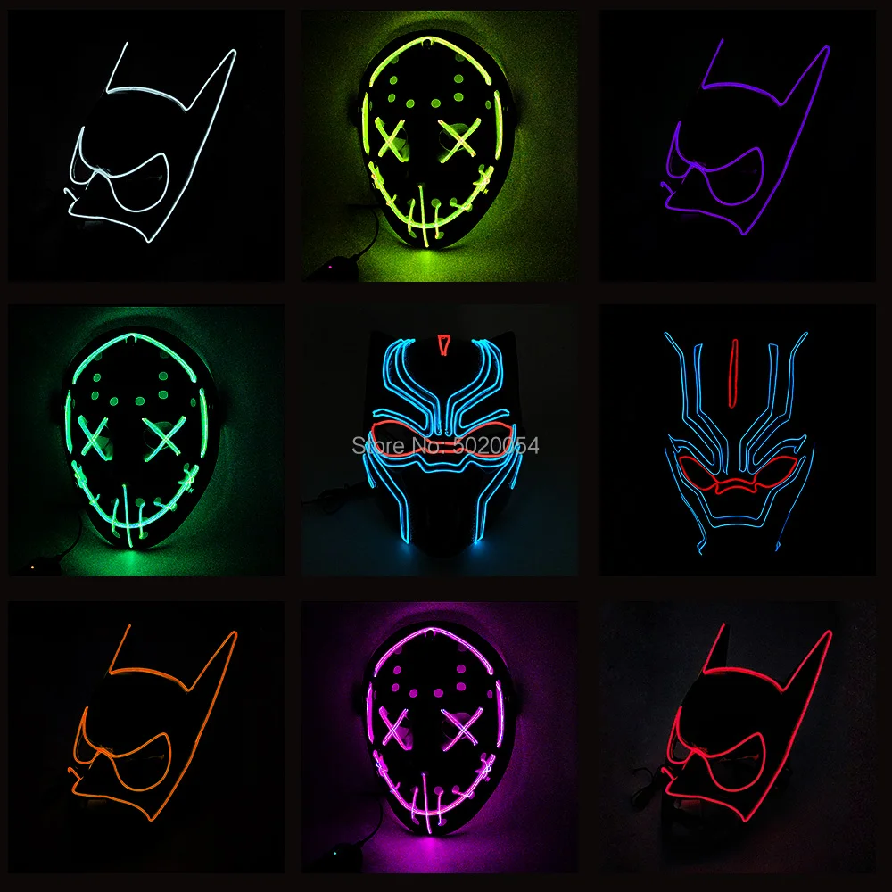 

Anime Expro decorative Led Luminous Mask Black Panther Cosplay EL Mask For Glowing Party Halloween Birthday Party