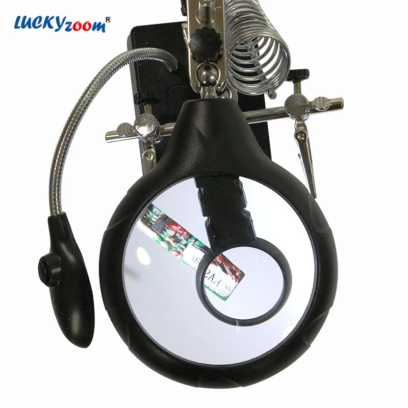 Third Hand Soldering Magnifier 10X 7X 2.5X Table LED Magnifying Glass Auxiliary Helping Clip Iron Holder Repair Welding Loupe