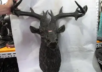 

China Pure Bronze Copper Feng Shui Lucky wealth wapiti elk Deer Head Art Statue