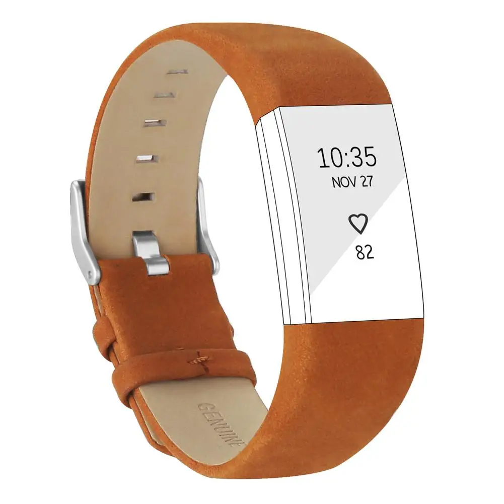 Топ ремешок из натуральной кожи Fitbit Charge 2 умный Браслет сменный Браслет пульсометр мягкий удобный ремешок - Цвет: Brown