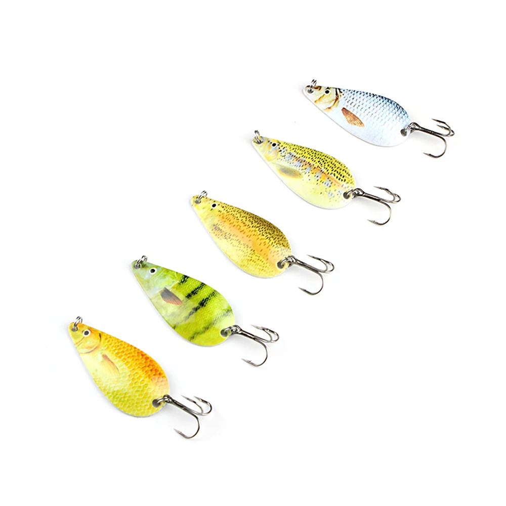 Mmlong 5pcs 7g Realistic Fishing Spoon Lure Bass Pike Trout Casting