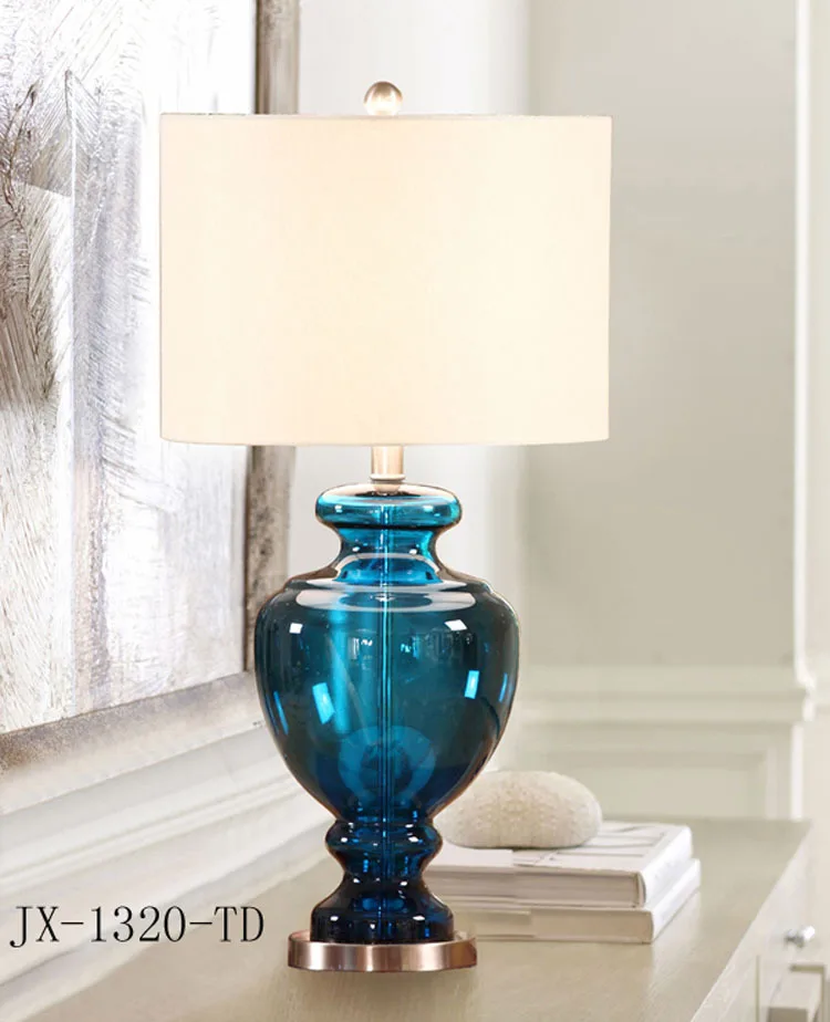 

TUDA LED Table Lamp Blue Glass Table Lamp Living Room Bedroom Study Fabric Wrought Iron Table Lamp E27 110V 220V