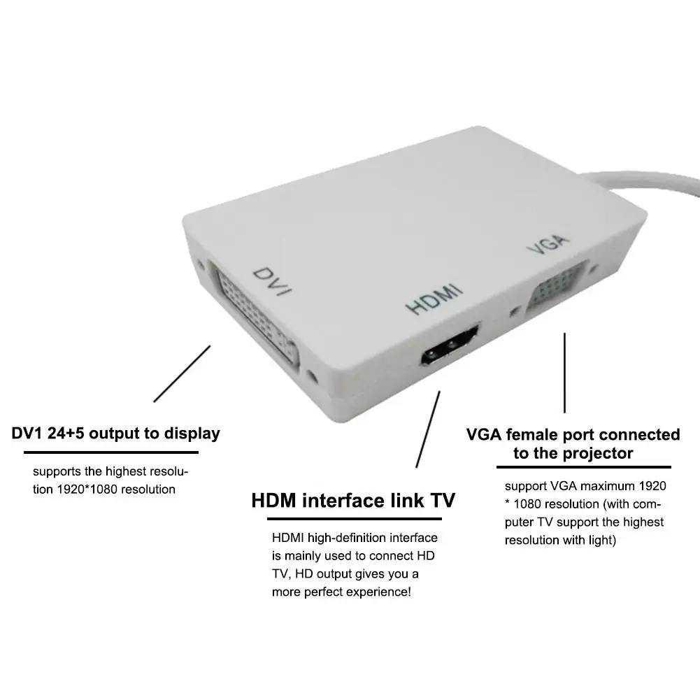 3 в 1 Mini display port MINI DP штекер HDMI DVI вставной конвертер для VGA адаптер кабель Apple MacBook Air