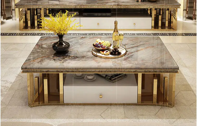 Natural marble Stainless steel Coffee Table Living Room Home Furniture minimalist modern rectangle mesas de centro table basse