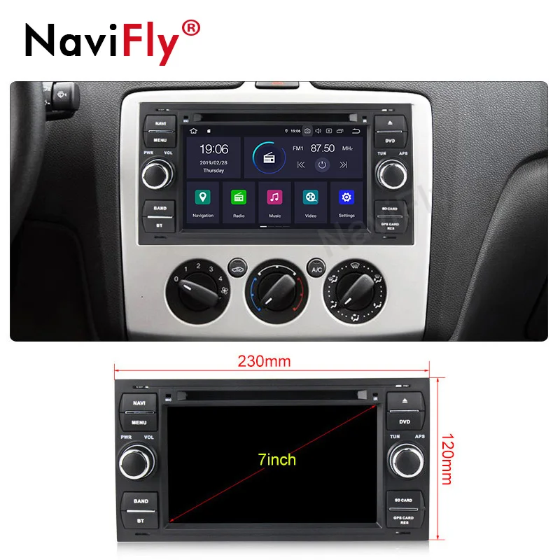Excellent NaviFly 2 din Android 9.0 car dvd multimedia player for Ford/Mondeo/Focus/Transit/C-MAX/S-MAX/Fiesta GPS navigation Radio stereo 1