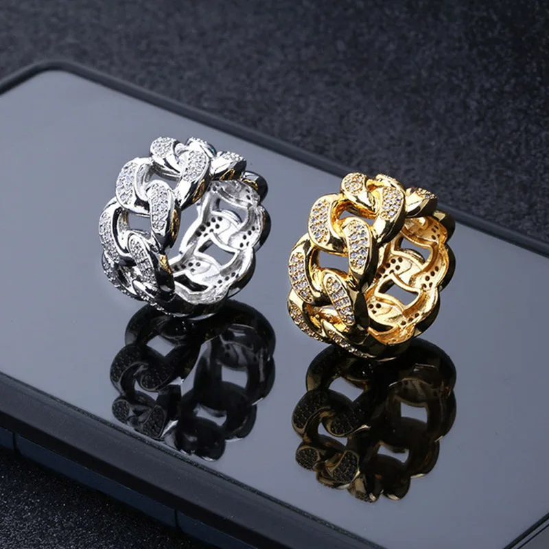 Модные хип хоп рок кольца 2 цвета ледяной цепи Bling AAA кубического циркония для