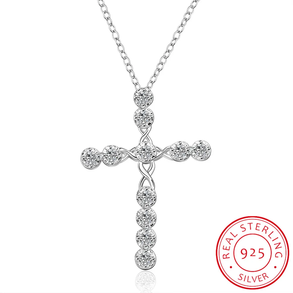 

LEKANI Luxury Cubic Zircon Cross Necklaces For Women 925 Sterling Silver Pendants Cross Christian Jesus Fine Jewelry Accessories