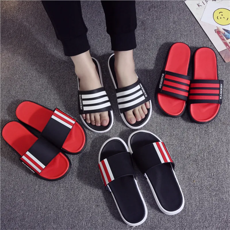Slippers Men Shoes EVA Man Woman Couple Flip Flops Soft Black Red Stripes Casual Summer Male Chinelo Masculino