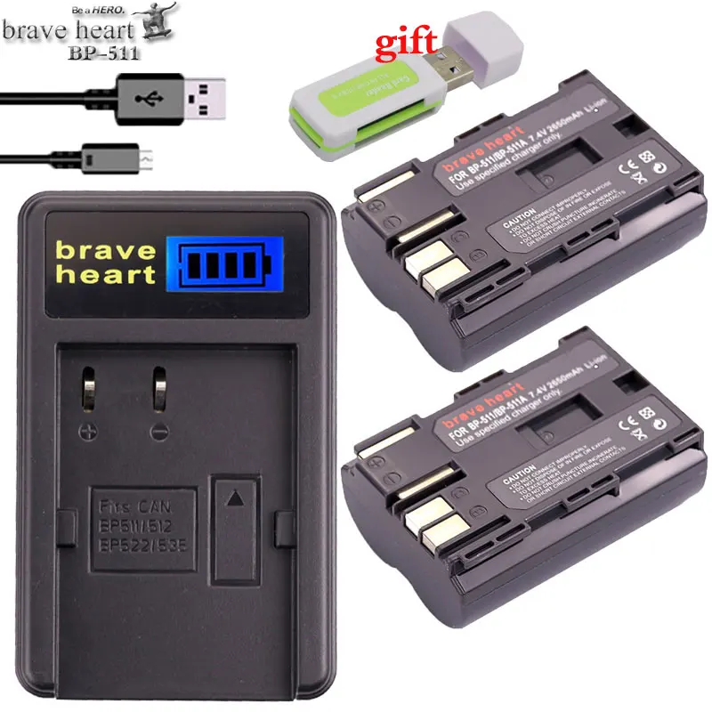 2x BP 511 511A BP511 Батарея + ЖК дисплей USB Зарядное устройство для Canon 300D 10D 20D 30D 40D 50D PowerShot