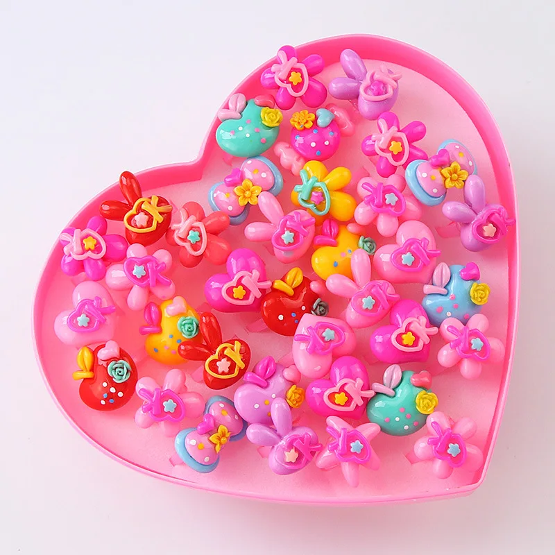 36pcs/lot Kids Heart-shaped Box Ring Party Gifts for Guests Children Finger Rings Birthday Party Decor Favors Supplies