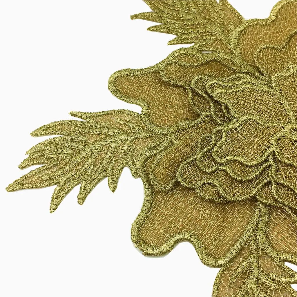 2 шт., 20x22 см, вышитый 3d Золотой цветок, нашивка в стиле барокко, вышитая аппликация, нашивки для одежды, Parches Bordados AC0941