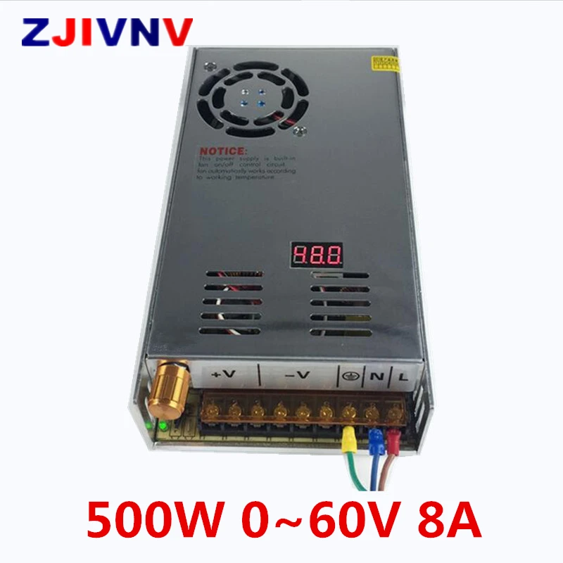 

500W 0~60V 8A switching power supply AC-DC For Electronics Led Strip Display Digital voltage 0-60vdc full range adjustable