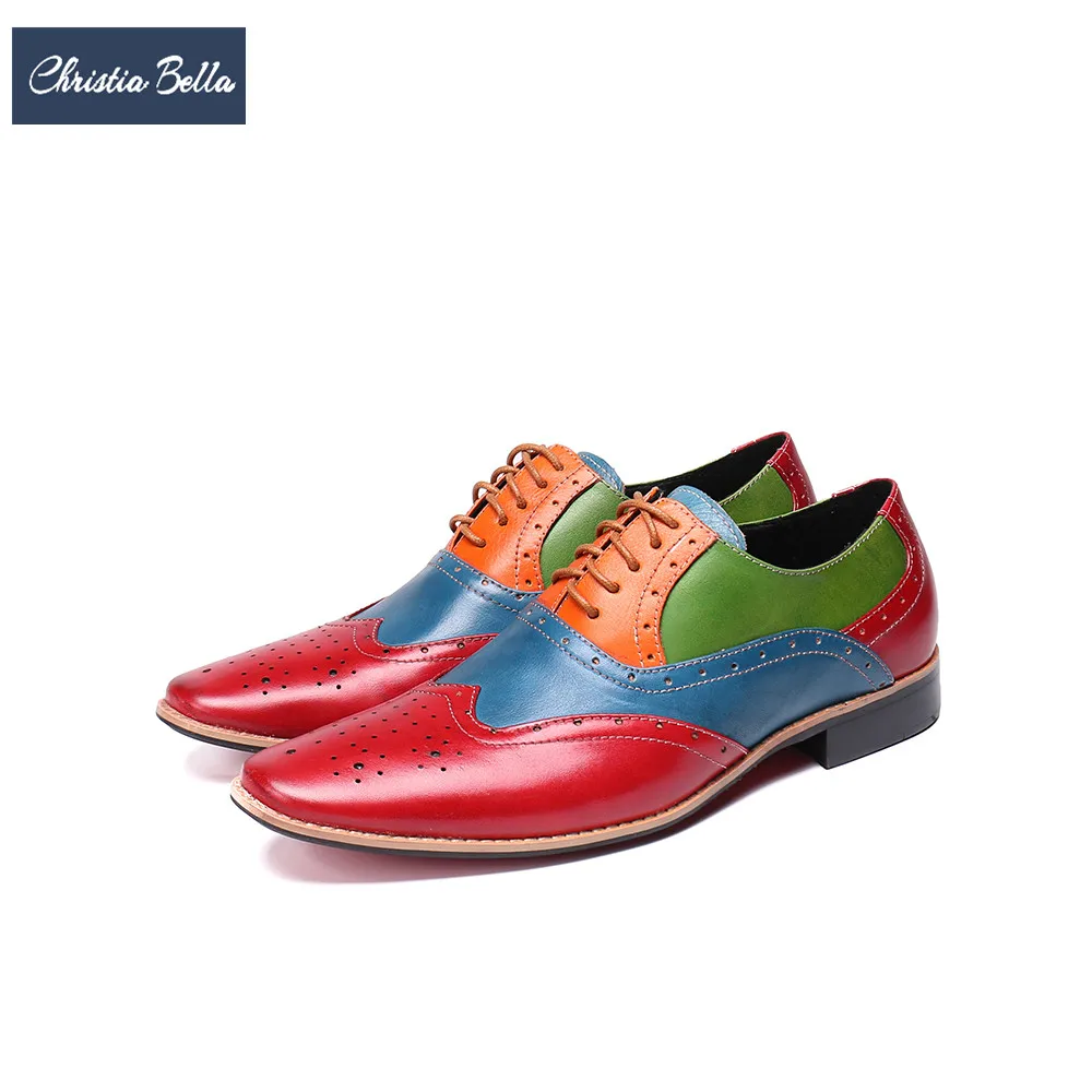 

Christia Bella Fashion Multicolor Patchwork Men Oxford Shoes Bullock Genuine Leather Men Dress Shoes Party Wedding Brogue Shoes