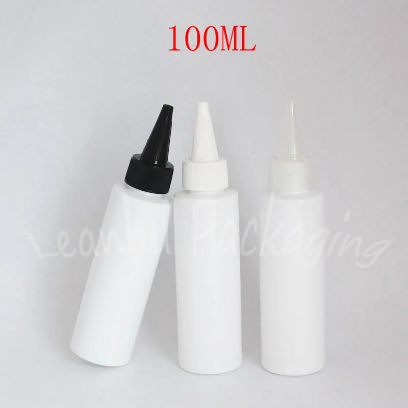 Download 100ML White Flat Shoulder Plastic Bottle Pointed Mouth Cap , 100CC Cosmetic Water Packaging ...