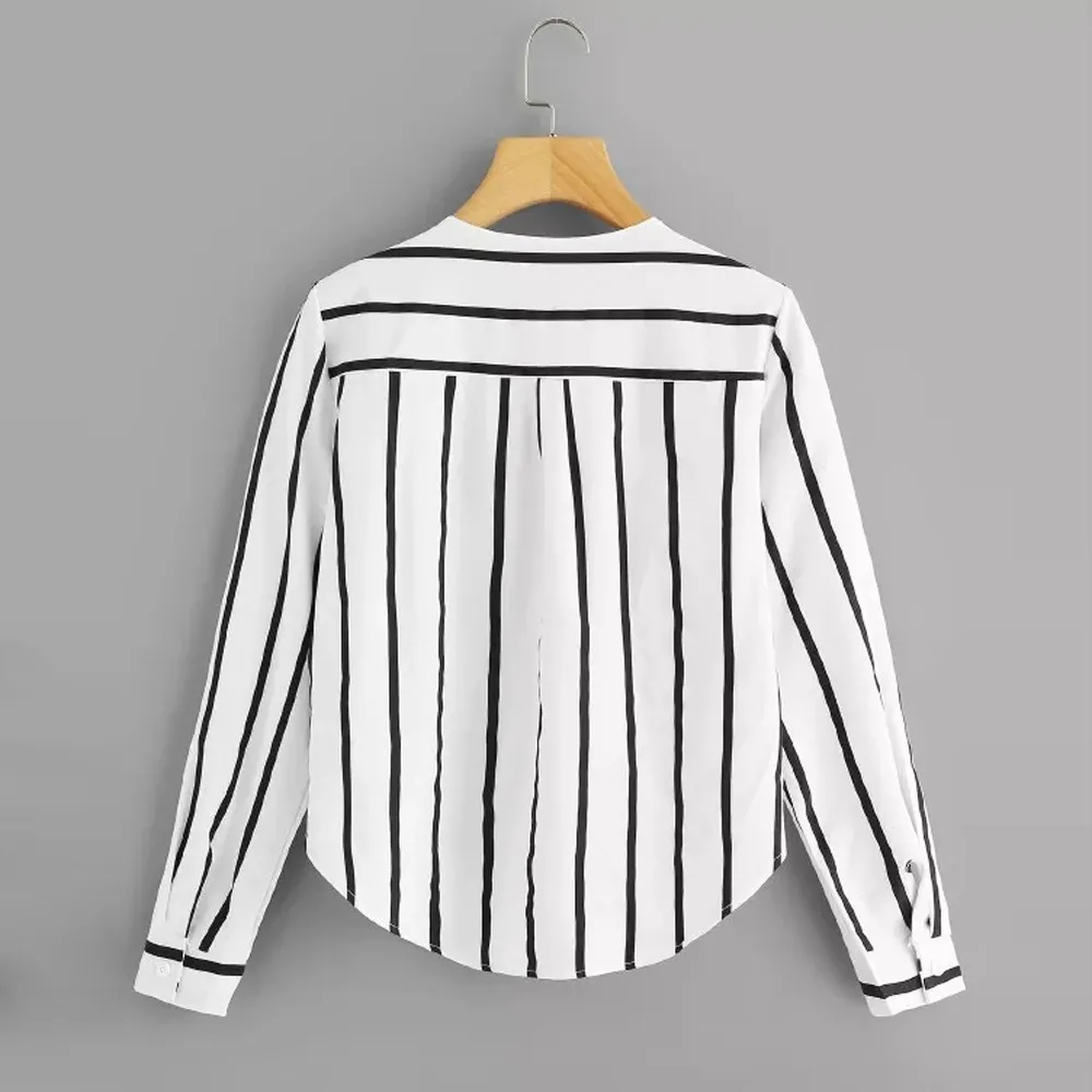 Womens Tops And Blouses Autumn Vintage Long Sleeve Shirt V Neck Irregular Stripe Shirt Blouse Ladies Tops Blusa f763