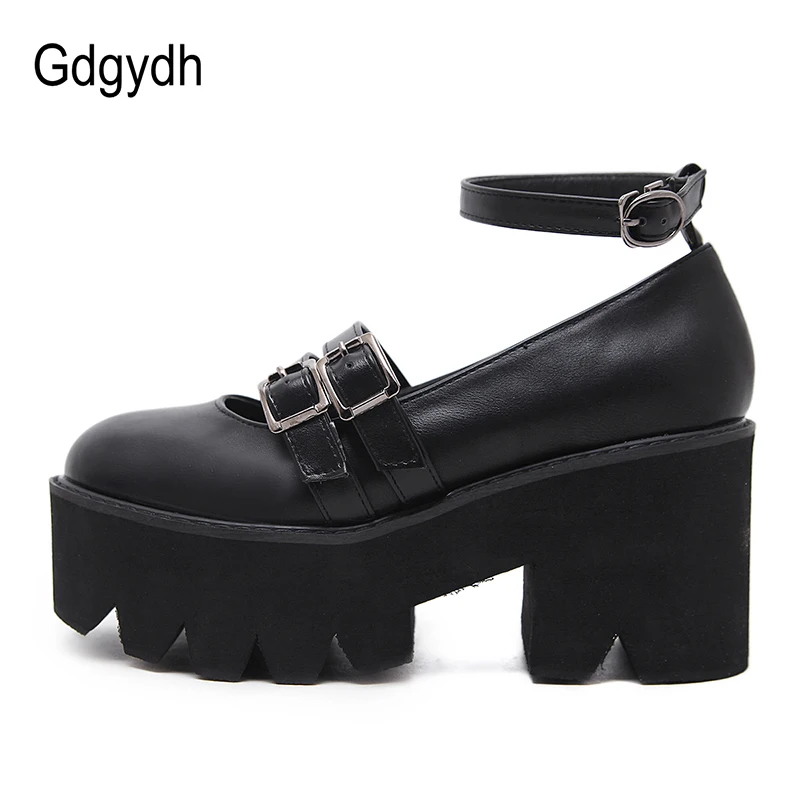 Gdgydh Delle Donne Pompa Scarpe Gothic Cinturino Alla Caviglia Alta Tacchi Spessi Della Piattaforma Punk Creepers Scarpe di Moda Femminile Fibbia Confortevole