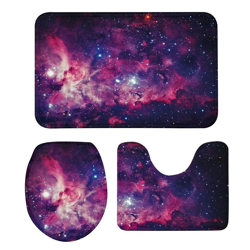 

3Pcs Toilet Seat Mat Suit Fashion Luxury Galaxy 3D Printing Doormat Non-Slip Suction Grip Bath Mat Bathroom Kitchen Washroom Rug