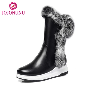 

FITWEE Women High Wedges Boots Women Plush Fur Insole Winter Shoes Women Warm Solid Color Snow Boots Mid Calf Shoes Size 33-43