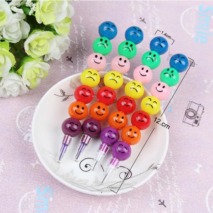 

2019 New 7 Colors Cute Stacker Swap Smile Face Crayons Children Drawing Gift crayons art supplies for kids