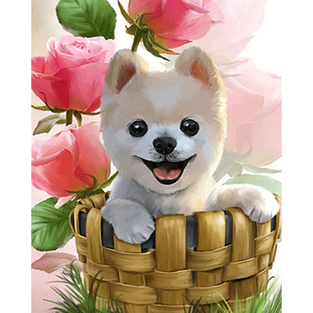 

Diamond Painting Full drill square/round The puppy in the basket Mosaic DIY Diamond Painting Cross Stitch Embroidery Home Decor