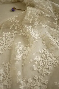 

ivory tulle lace fabric, bridal lace fabric, retro floral lace, 10 yards