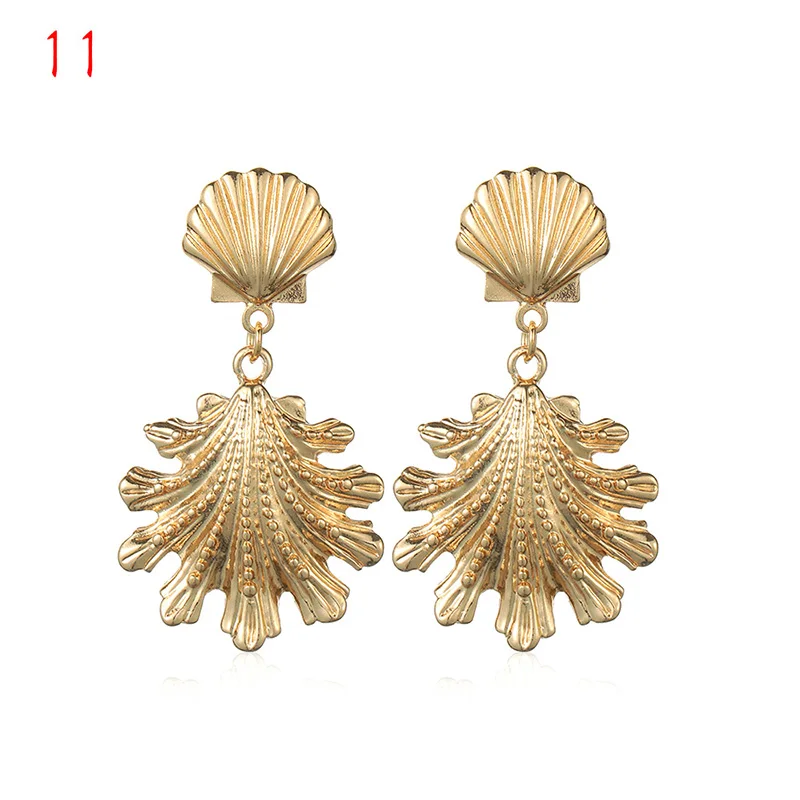 1Pair Summer Retro Fashion Shell Earrings Women Gold Color Geometric Irregular Starfish Conch Statement Jewelry Accessories