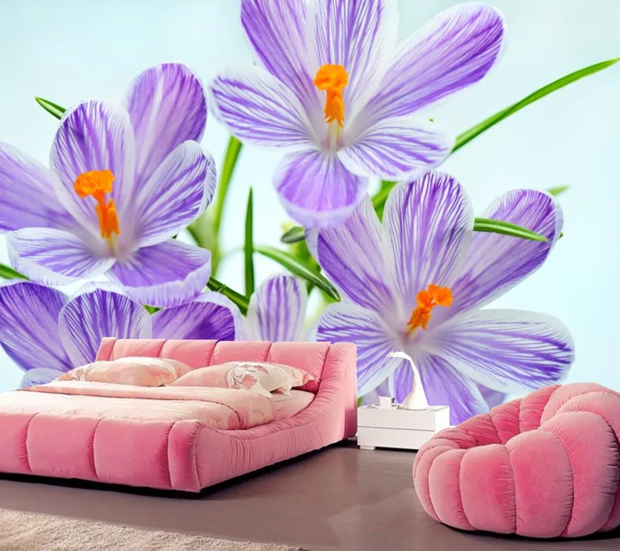 Обои Crocuses с изображением цветов на белом фоне обои для гостиной дивана