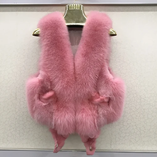 pink Горячая Распродажа, женский жилет из натурального Лисьего меха, натуральный мягкий Лисий мех, куртка без рукавов, Женский качественный теплый жилет из натурального Лисьего меха - Цвет: pink