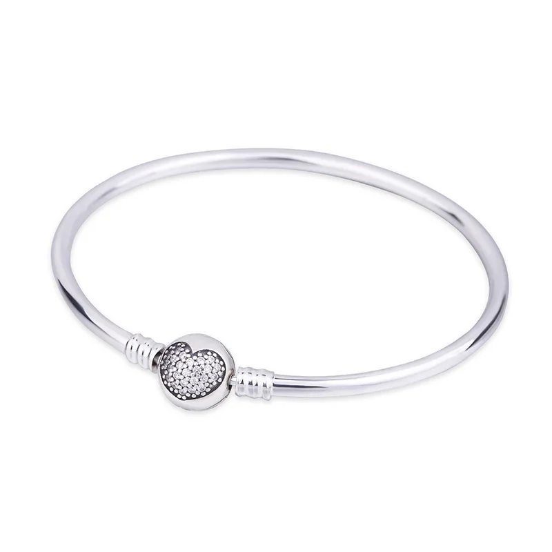 

Authenetic 925 Sterling Silver Crystal Heart Circular Clasp Clip Suitable Pandora Bracelet Fit Diy Charm Europe Jewelry