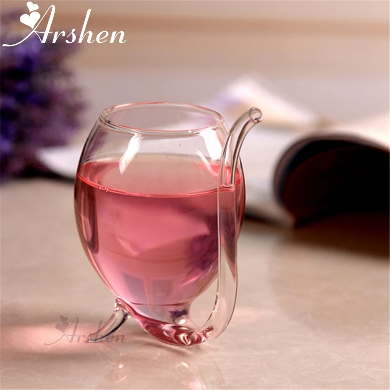 

Arshen Special 300ml Red Wine Coffee Milk Mug with Straw Heat Resistant Tea Drink Mug Transparent Drinkware Perfect Craft Gift