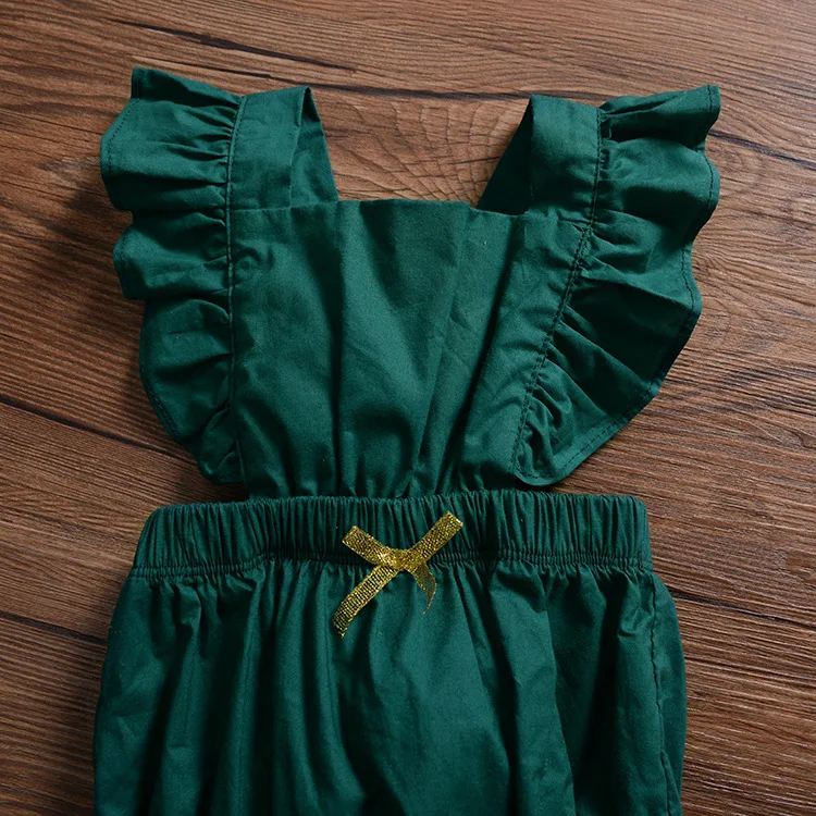 Платье для маленьких девочек Детские Комбинезоны из хлопка, летний пляжный костюм для новорожденных, короткий рукав, отделка рюшами Цвет ромперы для малышей, детские одежда детская одежда