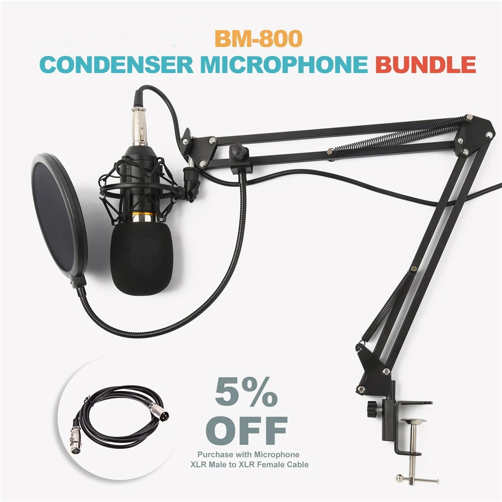 Горячая Распродажа, профессиональный BM-800 конденсаторный микрофон BM 800 Cardioid Pro Audio Studio Vocal recording Mic+ стоячий держатель