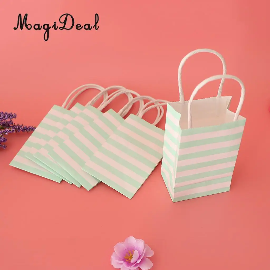 6pcs Paper Striped Candy Gift Bags Handle Tote Bag Party Favors  
