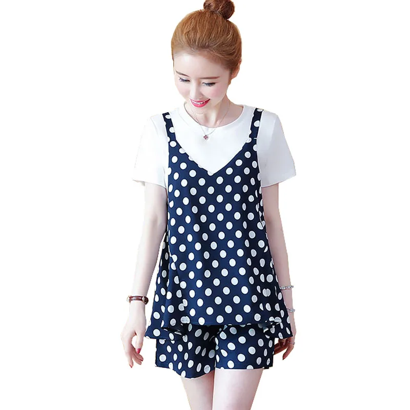 

new summer 3xl 4xl 5xl plus size set three pieces polka dots vest + shirt + pants 3 piece set women top and shorts set