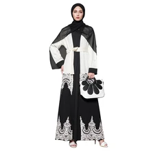 Mulheres 5XL Apliques Cor Hit Lace Designs Remendo Cardigan Maxi Muçulmano Abaya Caftan Turquia Vestes Outwear Vestuário Islâmico Para OL(China)
