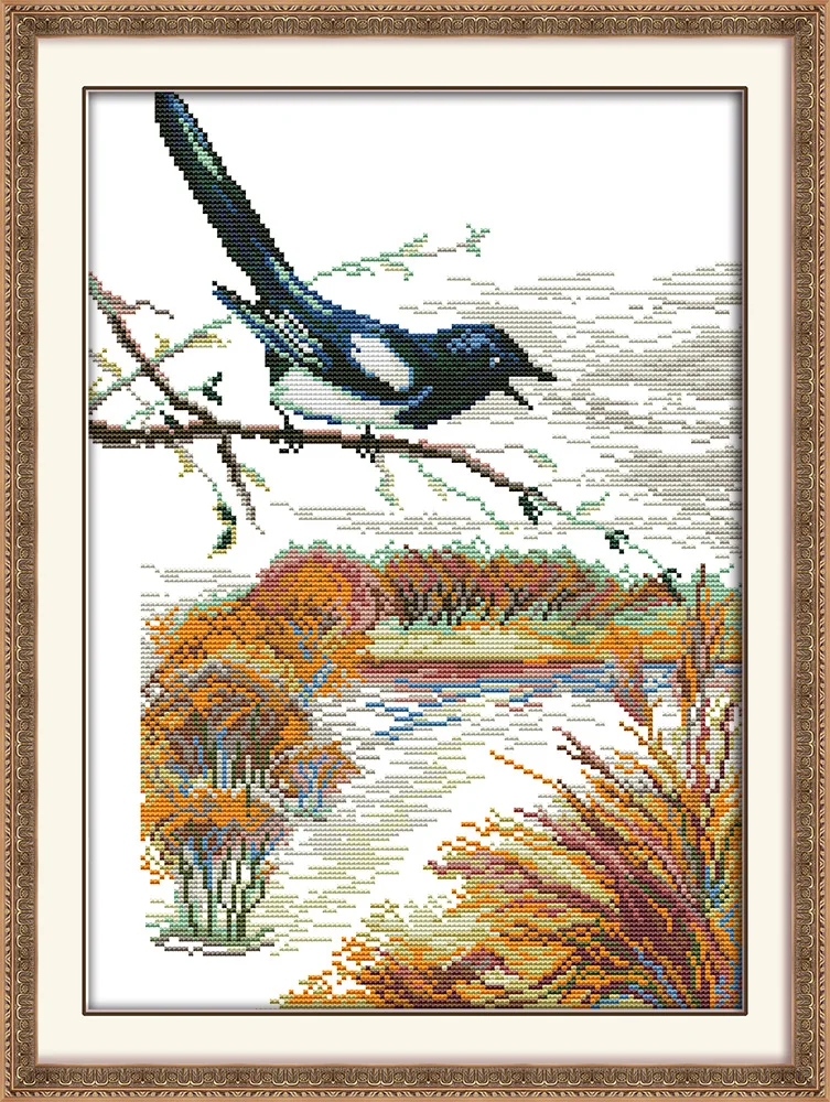 

The bird on branch-autumn Canvas DMC Counted Cross Stitch Kits printed Cross-stitch set Embroidery Needlework