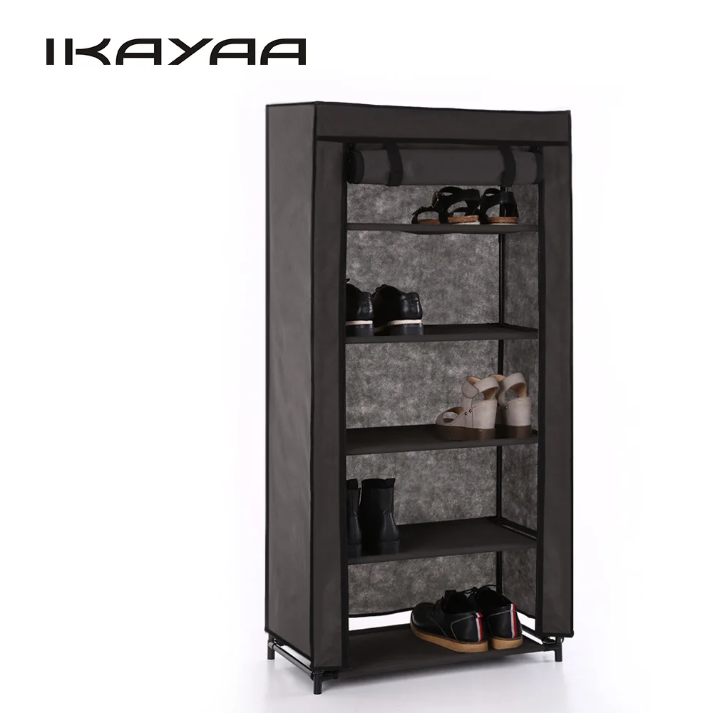 IKayaa الكلاسيكية المحمولة 5 الطبقة أحذية قماشية مقصورة حوامل غير المنسوجة زمم 10 زوج الدائمة الأحذية أحذية التخزين المنظم