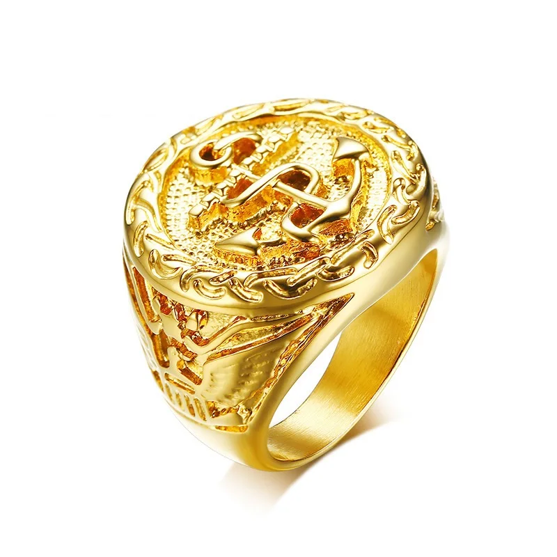 Винтажное панк-якорь Signet кольцо для мужчин средний восток золотой тон из нержавеющей стали роскошное кольцо Мужские у