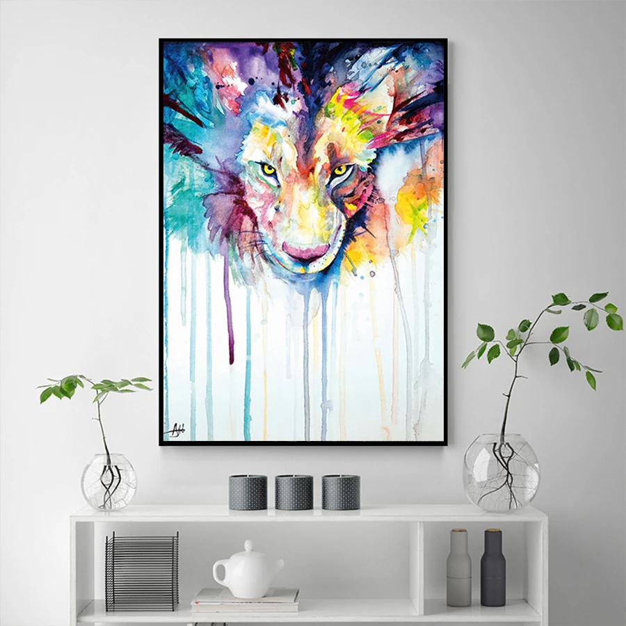 

HD Print Nordic Style Watercolor Lion Head Canvas Painting Wall Art Pictures For Living Room Modern Home Decor Posters Prints