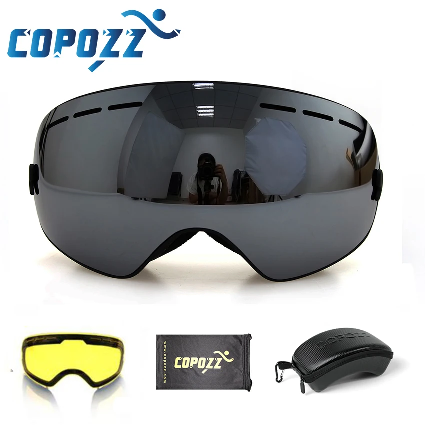 COPOZZ брендовые лыжные очки 2 слоя линзы Анти-Туман UV400 день и ночь сферические сноуборд очки для мужчин и женщин Лыжный Снег очки набор