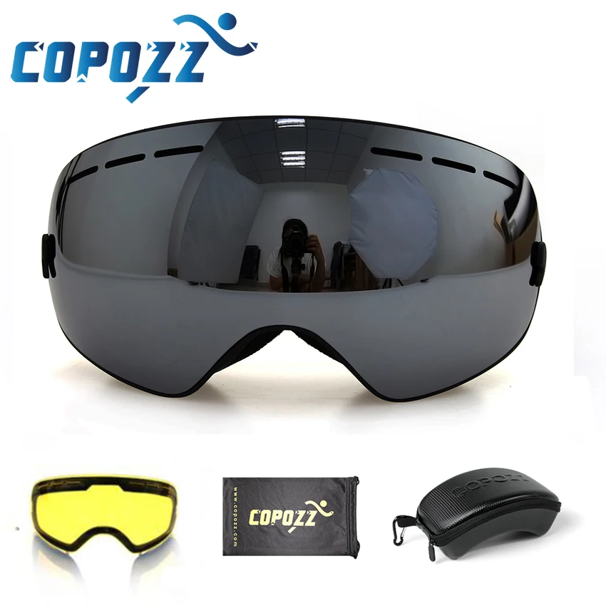 COPOZZ брендовые лыжные очки 2 слоя объектив Анти-туман UV400 день и ночь сферические очки для сноуборда мужчин и женщин лыжах Снег очки комплект - изображение