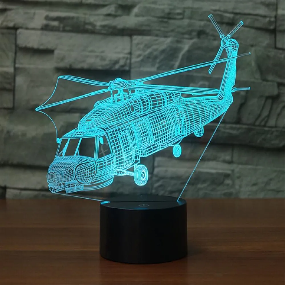 Helicopter 3D LED Light Colorful Change USB Desk Lamp Sitting Room