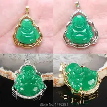 Императорский зеленый нефрит Будда инкрустированные Стразы кулон 1 шт