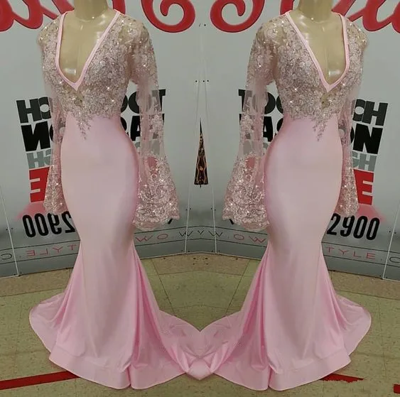 Sexy Plus Size Roze Afrikaanse Lange Mouwen Mermaid Prom Avondjurken Gown 2019 Lange Party Gala Jurk Sexy Plus Size Roze Afrikaanse Lange Mouwen Mermaid Prom Avondjurken Gown 2019 Lange Party Gala Jurk