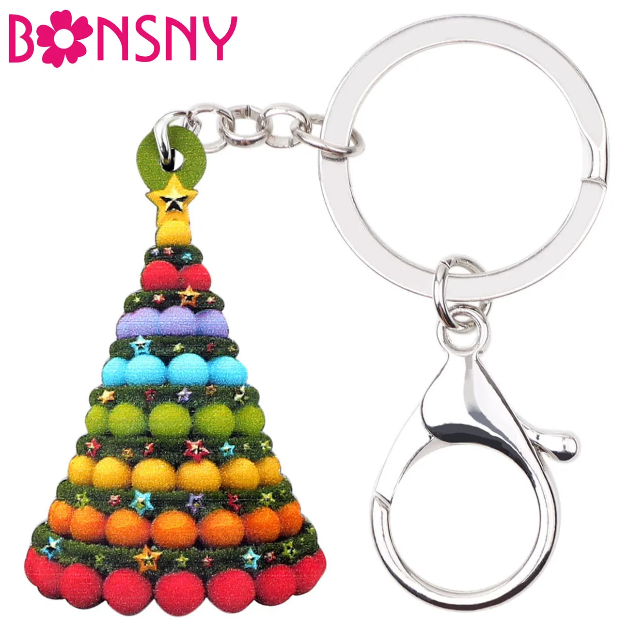 Bonsny Acrylic Christmas Tree Star Ball Key Chain Keyring Keychains