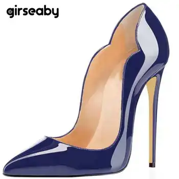 

Girseaby Spring summer Shoes woman pumps High heels 12 cm Pointed toe Slip on Female Patent leather Shallow Glitter A1807