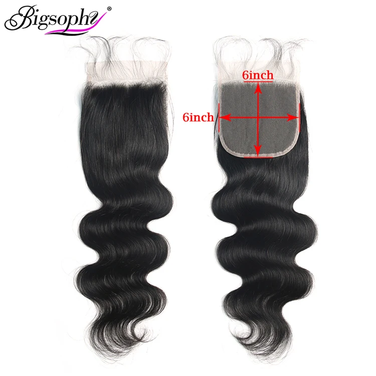 

Bigsophy Hair 6x6 Lace Closure Body Wave Peruvian Hair Free Part Closure 100% Human Remy Hair Extension Natural Color Closure