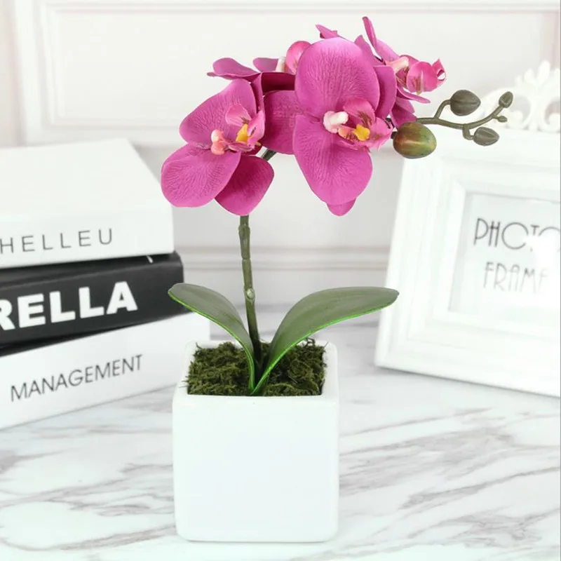 Flone Artificial Phalaenopsis Potted Hand Made Simulation Silk Fake Flower Bonsai Creative Placement Wedding Supplies Home Decor (2)