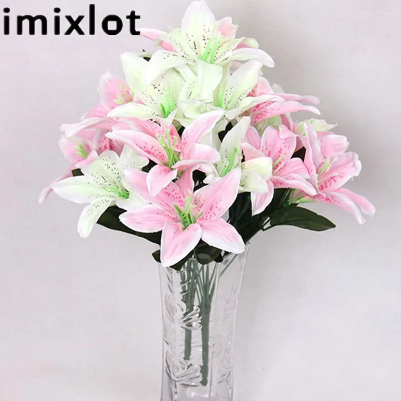 Imixlot New Beautiful Silk Flower Artificial Lilies Bouquet 10 Heads Home Bridal Wedding Party