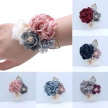 Boutonnières de mariage, en tissu, motif de fleur Rose, pour fête de bal, pour demoiselle d'honneur, accessoires de mariage